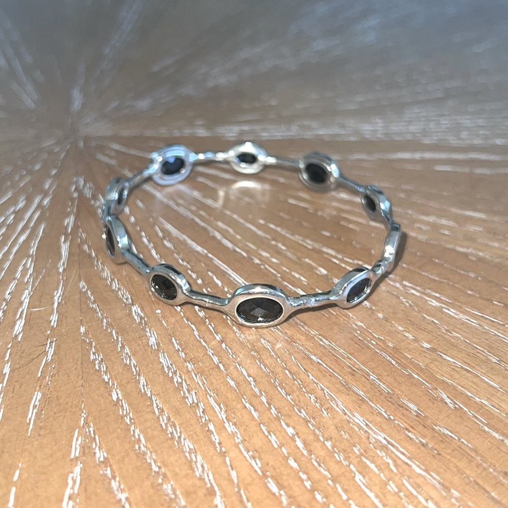 ✨ Silver-Tone Black Oval Stone Link Bracelet